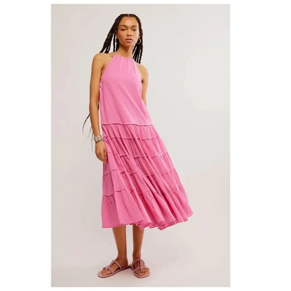 NEW Free People Somewhere Sunny Drop-Waist Midi Dress Size Medium